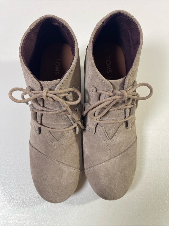 Toms Shoes - Toms Taupe Suede Lace-Up Ankle Wedges